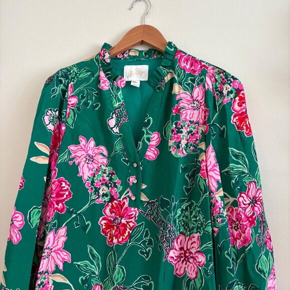 Lilly Pulitzer Evaline Long Sleeve Knee Length Silk Dress Floral Women’s Size 0 - Picture 3 of 7